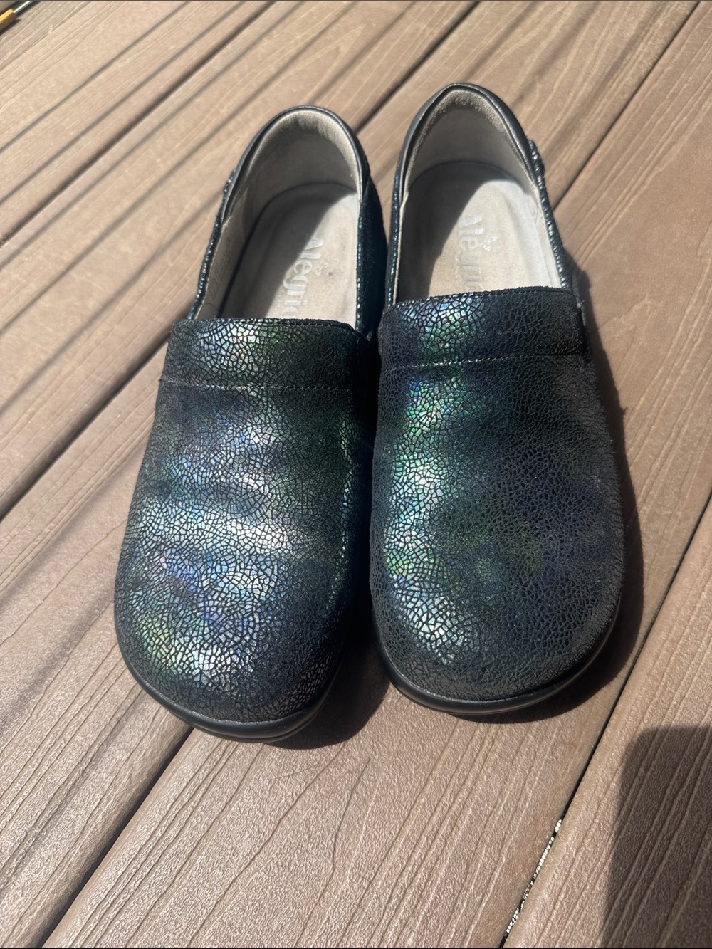 Alegria Black Sparkle Slip-On Clog